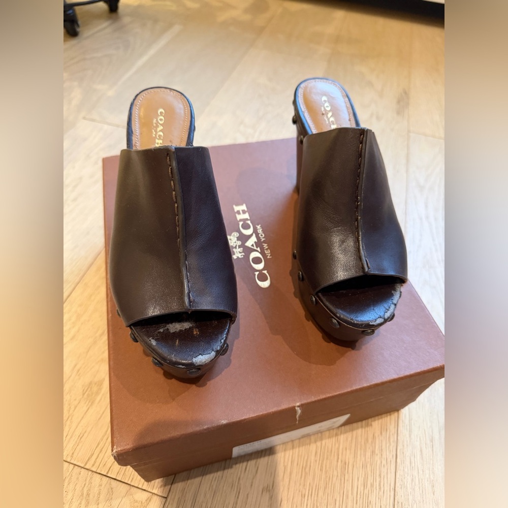 Coach Hellena Brown Leather Platform Wedge Sandals in box -size 6.5 - Picture 5 of 12